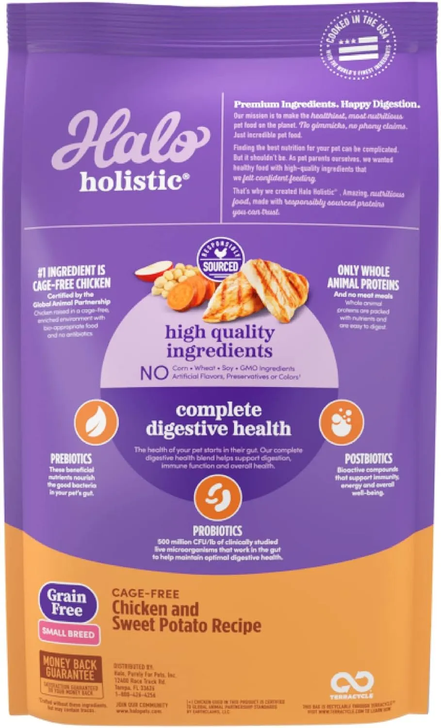 Halo Holistic Small Breed Dog Food, Cage Free Chicken & Sweet Potato Recipe, Grain Free Dry Dog Food, Complete Digestive Health, 10 lb Bag