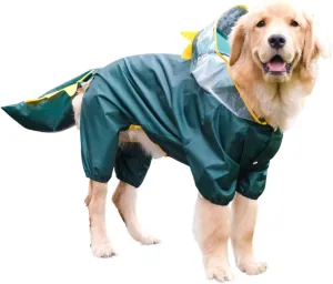 HDKUW Large Dog Raincoat with Leash Hole, Full Coverage Slicker Dog Rain Coat Hoodie, Animal Shape Waterproof Jacket for Small Medium Large Dogs Dinosaur 4XL