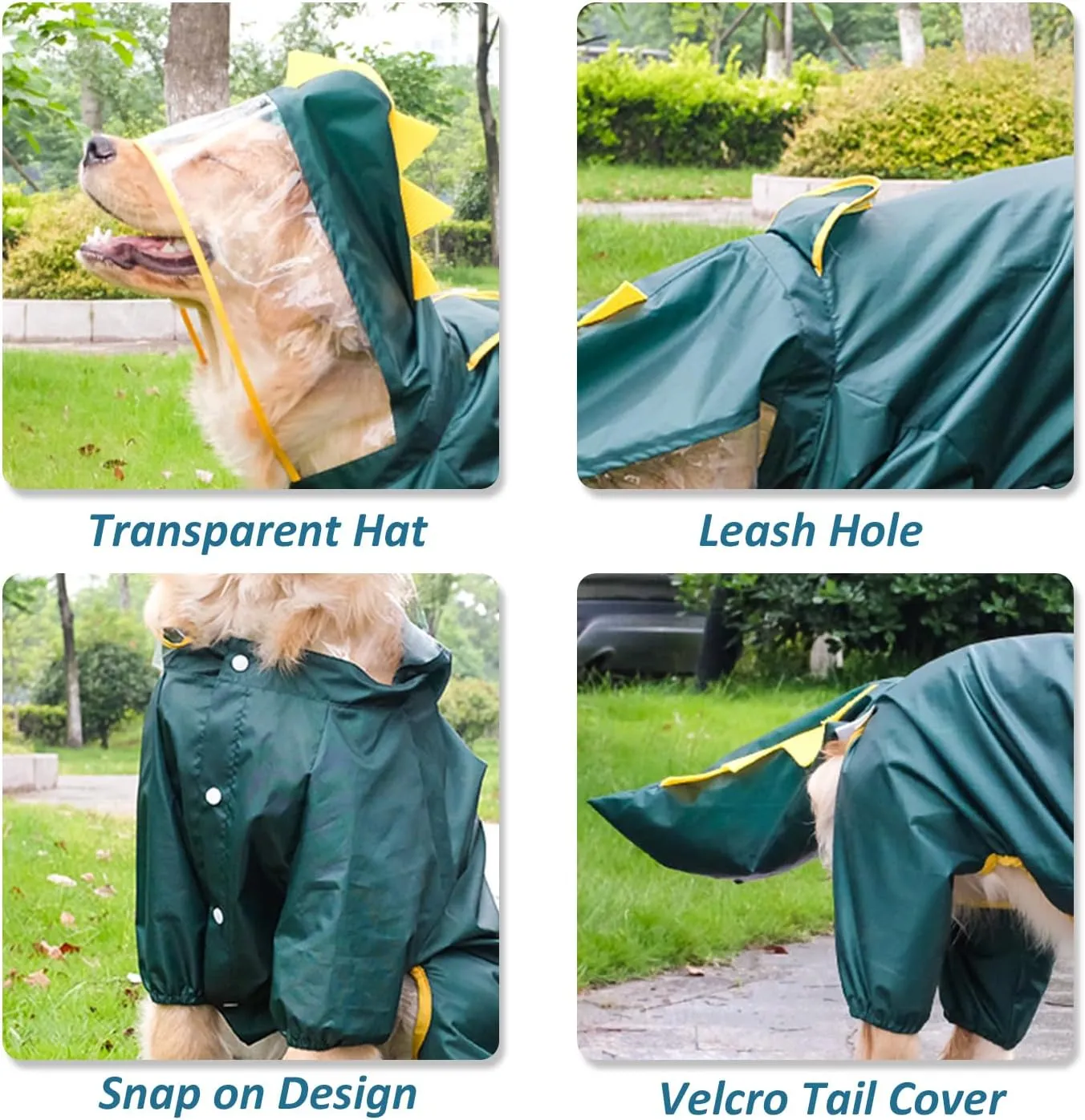HDKUW Large Dog Raincoat with Leash Hole, Full Coverage Slicker Dog Rain Coat Hoodie, Animal Shape Waterproof Jacket for Small Medium Large Dogs Dinosaur 4XL