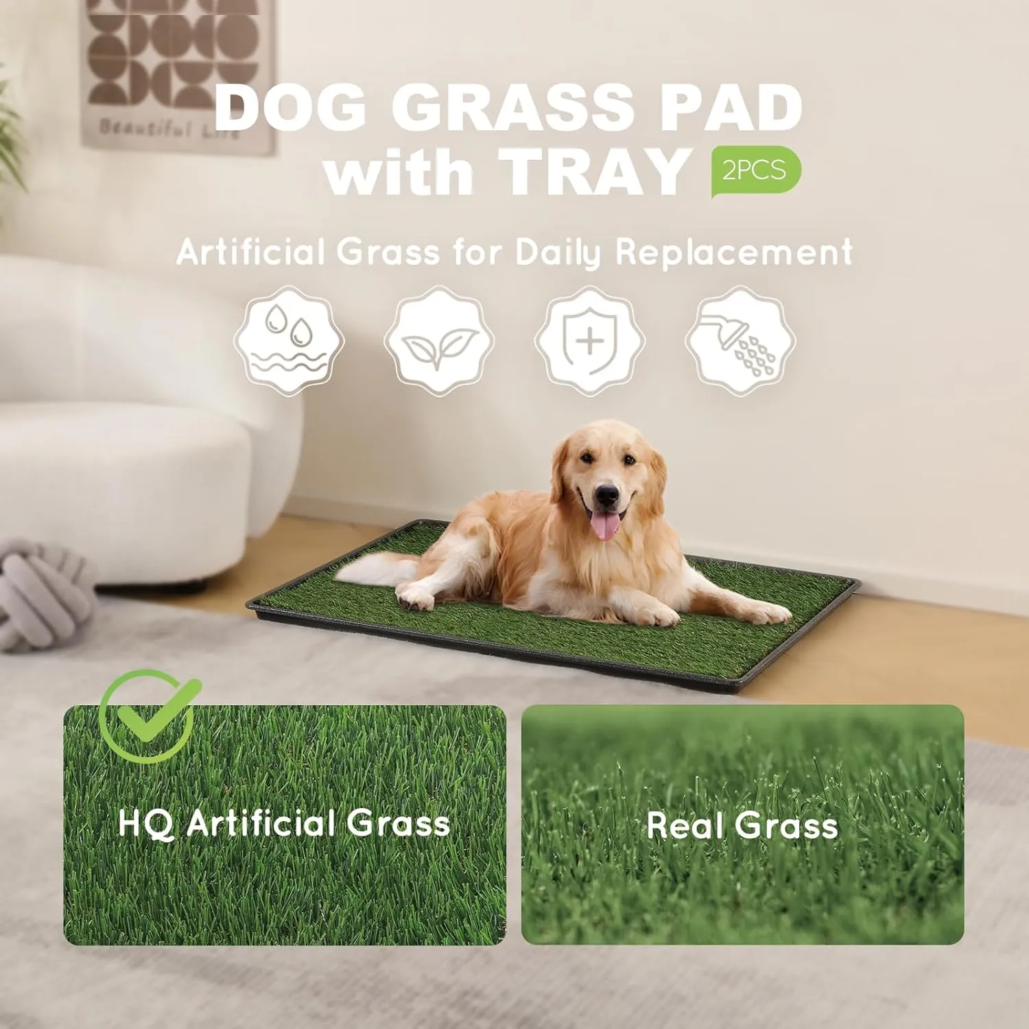 HQ4us Dog Grass Pad with Tray Large 3423 Dog Litter Box Toilet with 2Artificial Grass for Dogs with Hemmed Edge, Pee Pads for Dogs, Realistic, Less Stink, Potty for Balcony