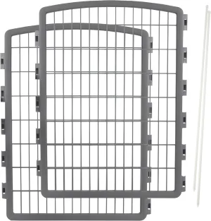 IRIS USA 34'' Pet Playpen 2 Panel Add-On with Connecting Rods, Dog Playpen, Small Medium Large Dogs, Heavy-Duty Molded Plastic, Rust-Free, Non-Skid Rubber Feet, Easy Assemble, Customizable, Gray