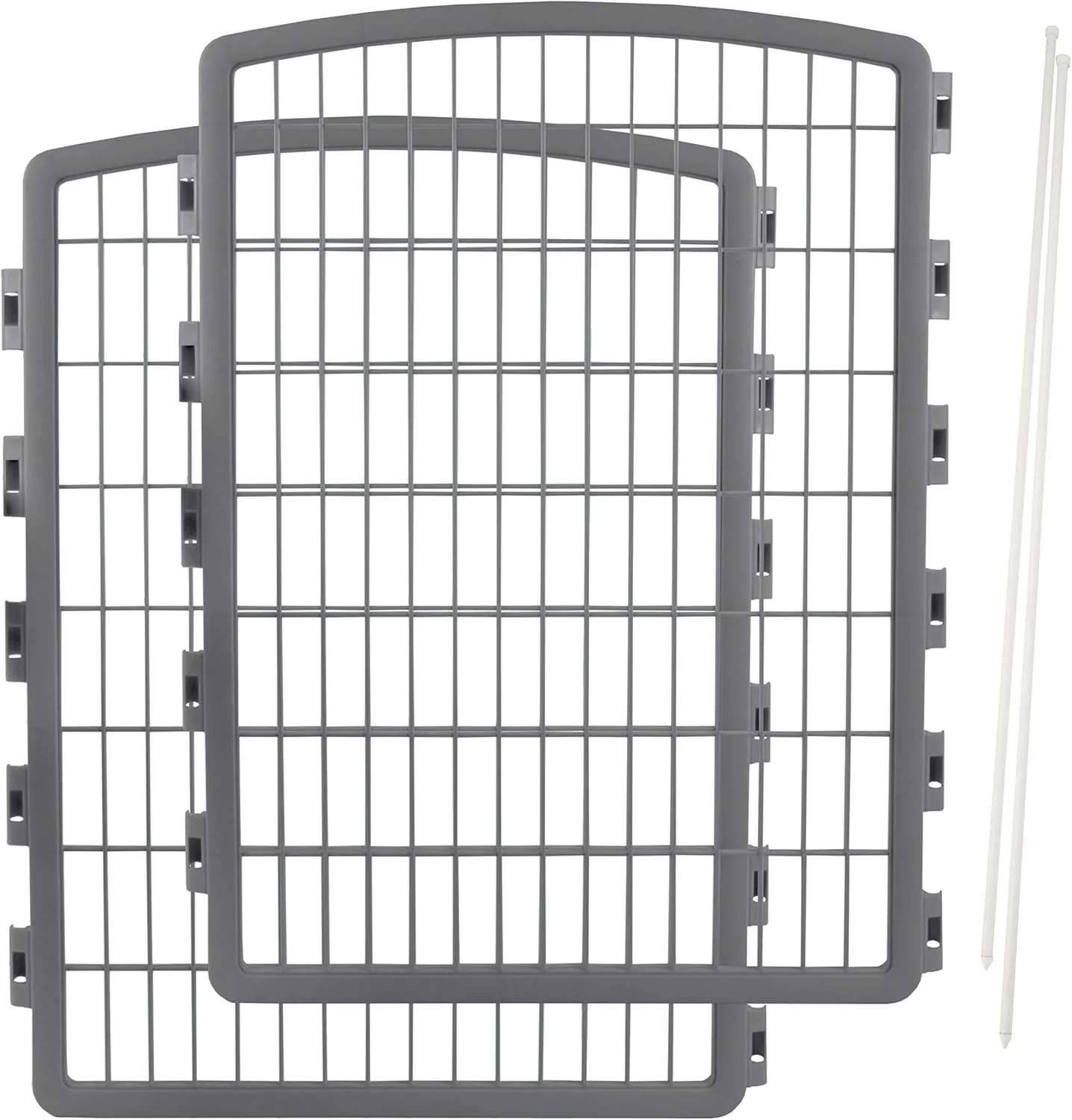IRIS USA 34'' Pet Playpen 2 Panel Add-On with Connecting Rods, Dog Playpen, Small Medium Large Dogs, Heavy-Duty Molded Plastic, Rust-Free, Non-Skid Rubber Feet, Easy Assemble, Customizable, Gray