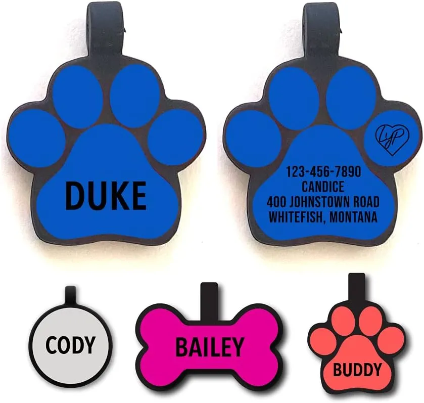 Love Your Pets Soundless Shapes Pet Tag - Deep Engraved Silicone - Double Sided and Engraving Will Last - Includes Shipping with Tracking- Pet ID Tags, Dog Tags, Cat Tags