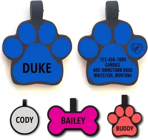 Love Your Pets Soundless Shapes Pet Tag - Deep Engraved Silicone - Double Sided and Engraving Will Last - Includes Shipping with Tracking- Pet ID Tags, Dog Tags, Cat Tags