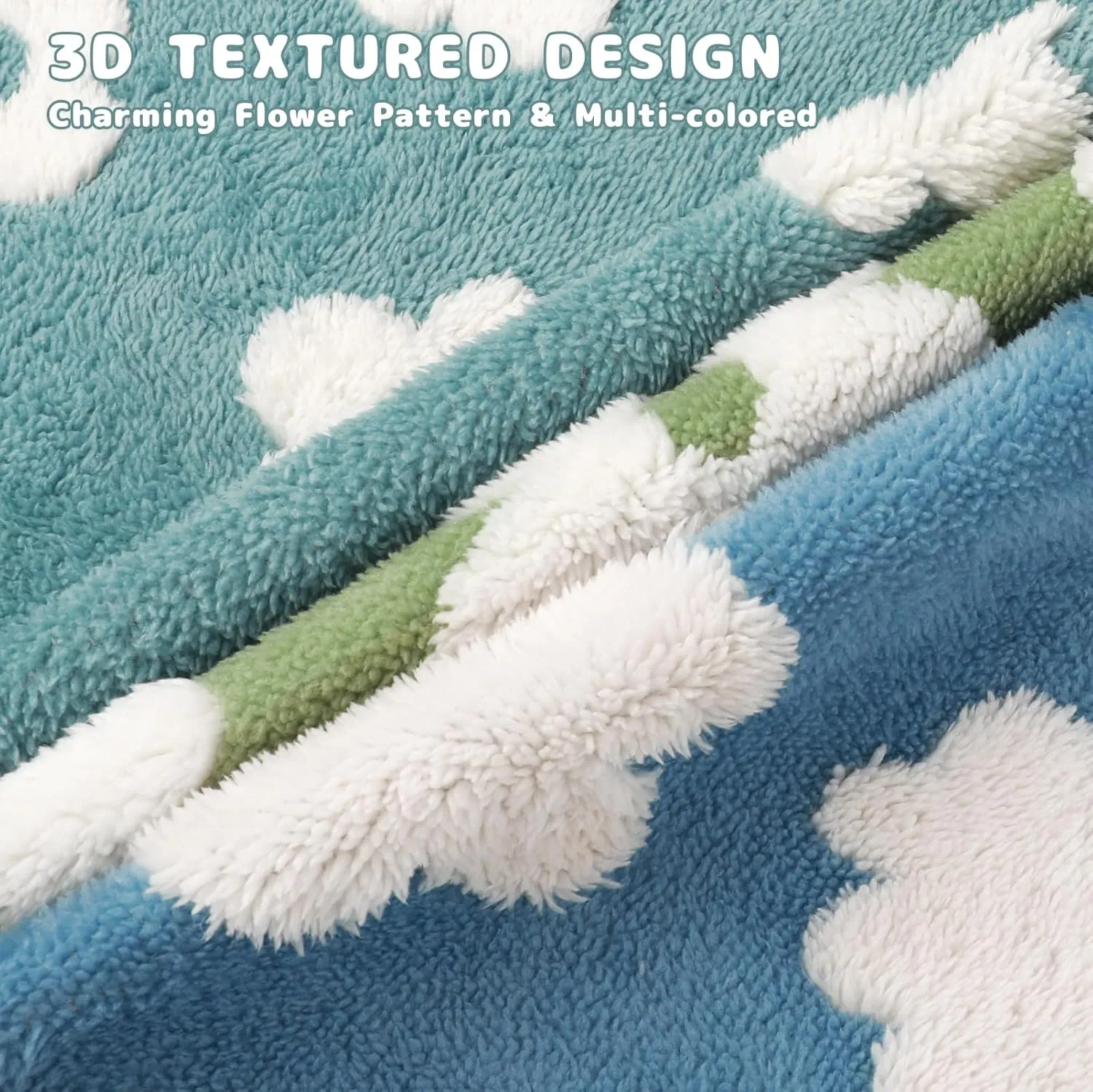 Luciphia Waterproof Pet Blanket for Medium Large Dogs Washable Fluffy Thick Jacquard Shag Fleece Warm Sherpa 3D Textured Flower Print for Cats Puppy Couch Protection (Blue,40x28 inches)