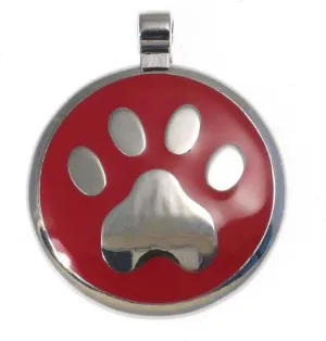 LuckyPet Paw Print Enamel Jewelry Pet ID Tag for Dogs and Cats, Personalized Engraving on The Back Side, Large (1 & 3/16 inches), Red