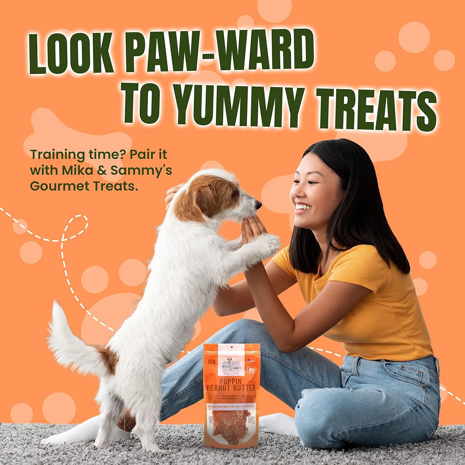 Mika & Sammy's Gourmet Chicken Jerky Dog Treats Made in USA - Poppin' Peanut Butter - 5oz Bag