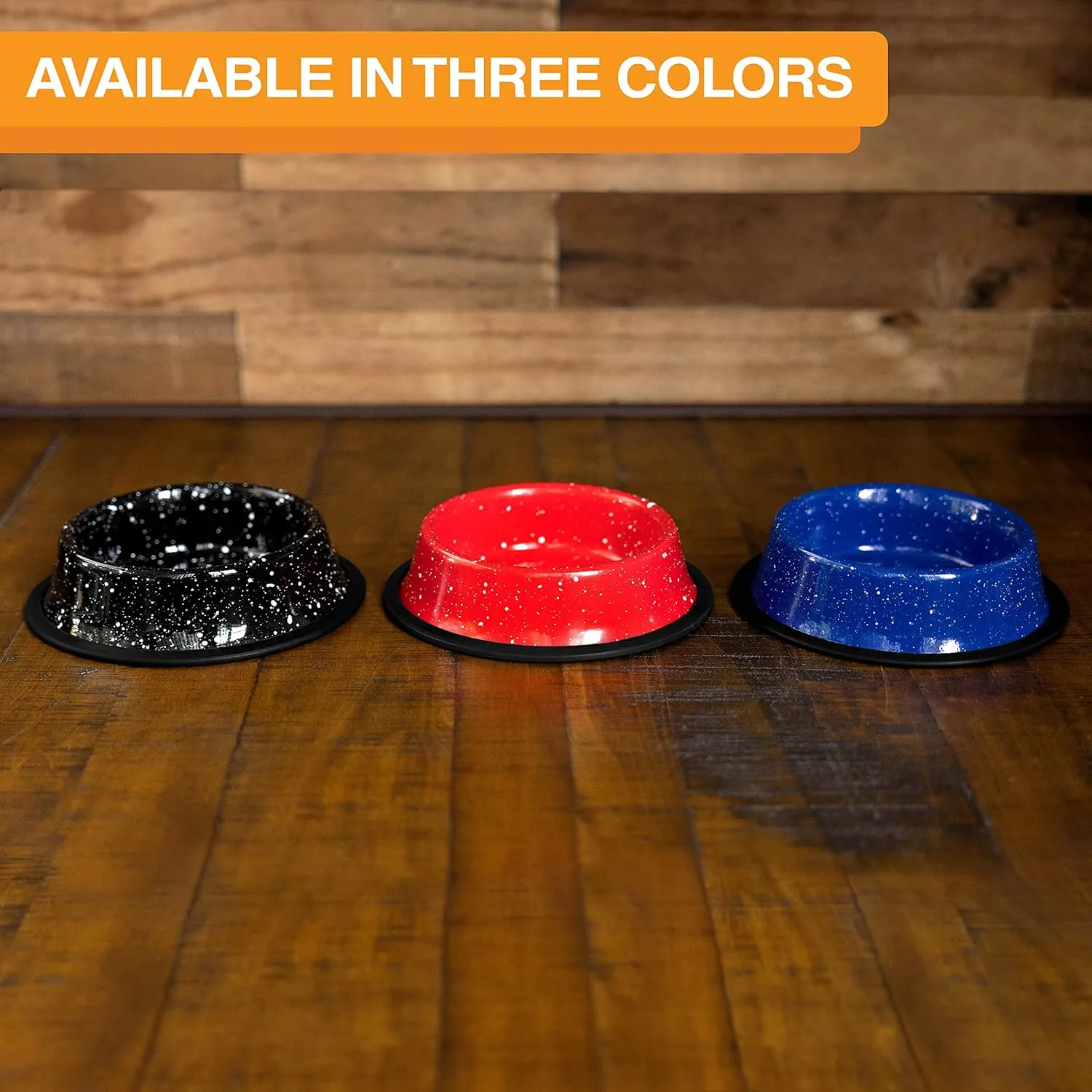 Neater Pet Brands - Outdoor Camping Style Pet Bowl - Enamel Ware Blue Black Granite Colors - Dog Cat No Tip Skid Bowls (64 oz, Blue)