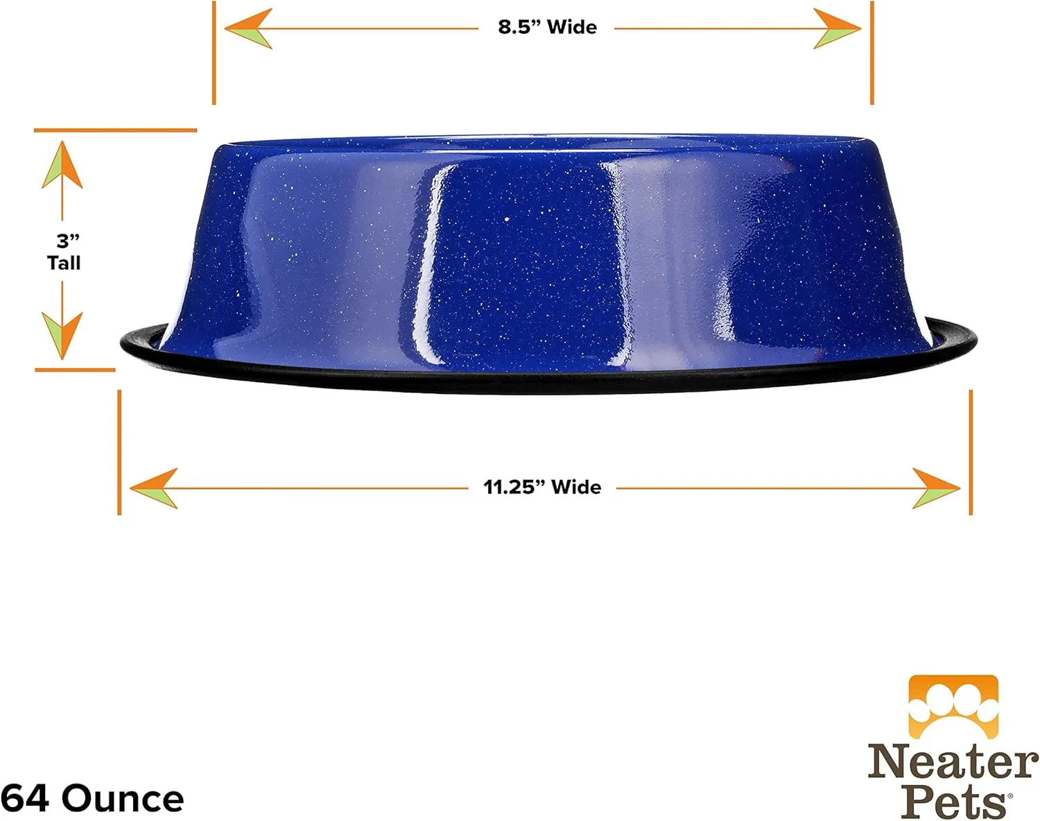 Neater Pet Brands - Outdoor Camping Style Pet Bowl - Enamel Ware Blue Black Granite Colors - Dog Cat No Tip Skid Bowls (64 oz, Blue)