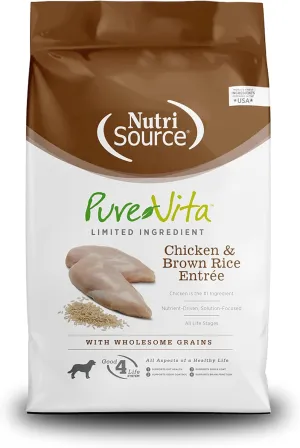 NutriSource Pure Vita Dog Food, Made with Chicken and Brown Rice, with Wholesome Grains, 25LB, Dry Dog Food