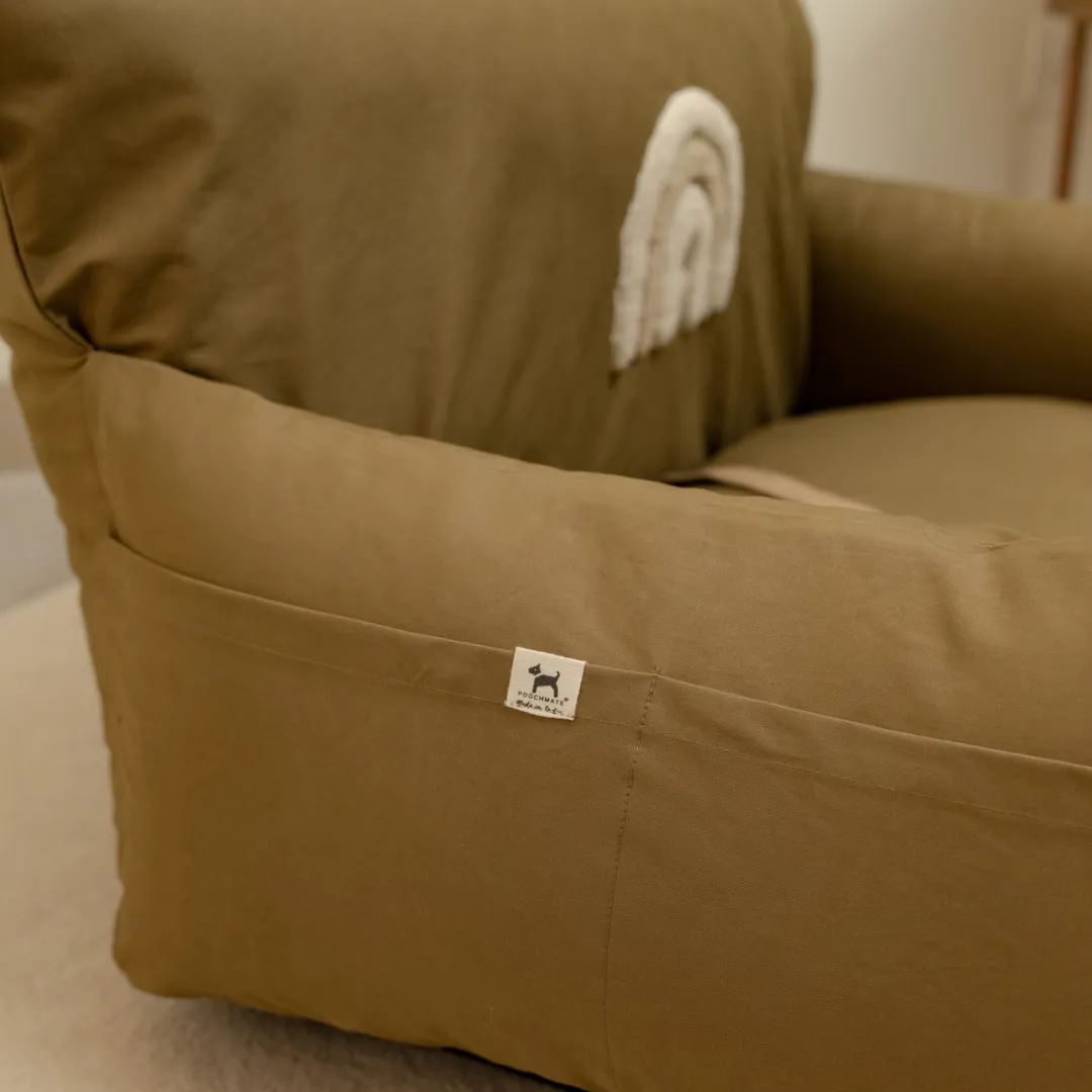 OAK BOHO Dog Holiday Travel Bed Large : Khaki Rainbow Heart