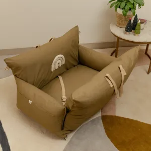 OAK BOHO Dog Holiday Travel Bed Large : Khaki Rainbow Heart