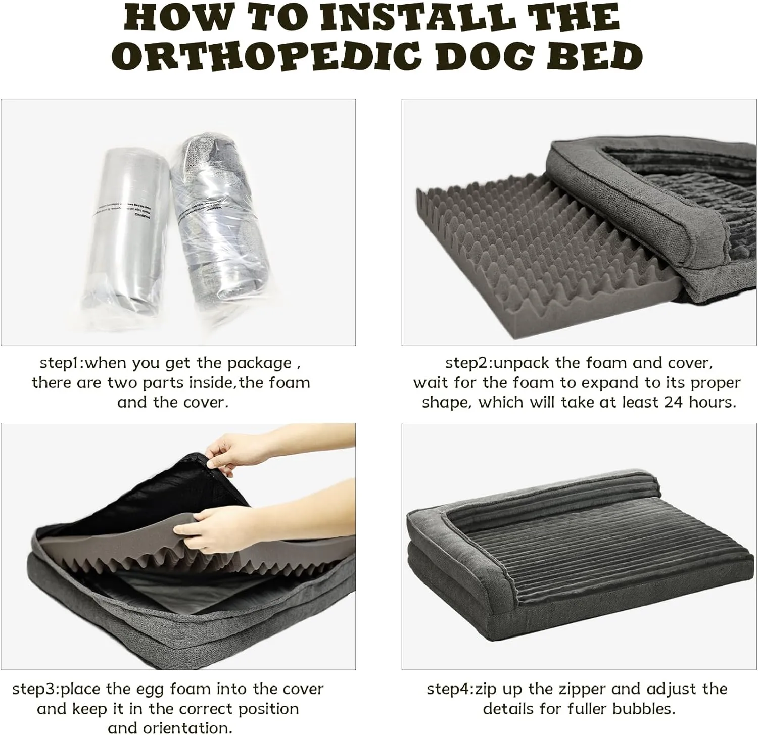 Orthopedic Dog Beds for Medium, Small Dogs, Waterproof Egg Foam Dog Sofa Bed with L Bolster Sides, Washable Medium Pet Bed with Removable Cover & Non-Slip Bottom, 31 x 25 inch, Gray