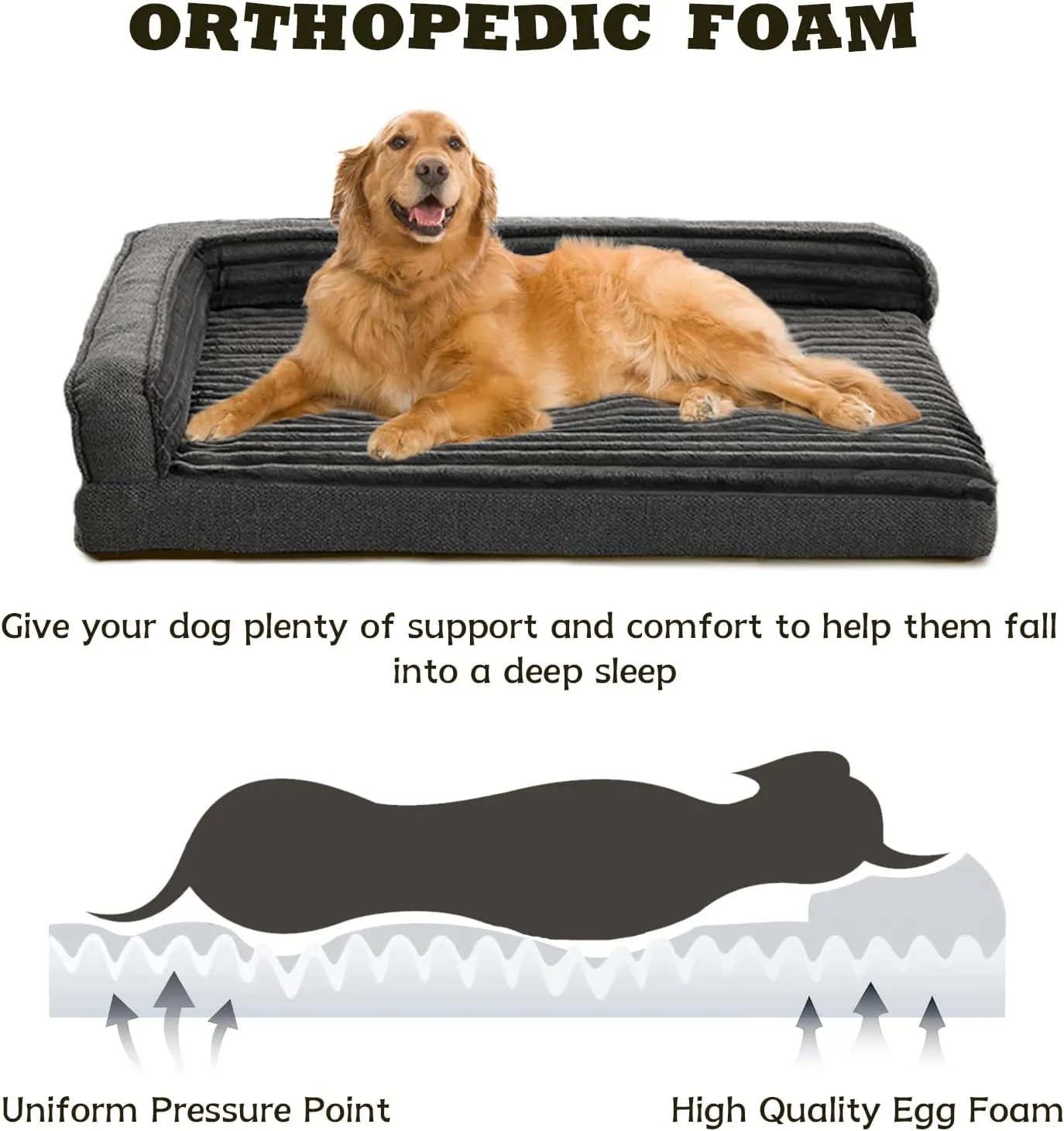 Orthopedic Dog Beds for Medium, Small Dogs, Waterproof Egg Foam Dog Sofa Bed with L Bolster Sides, Washable Medium Pet Bed with Removable Cover & Non-Slip Bottom, 31 x 25 inch, Gray