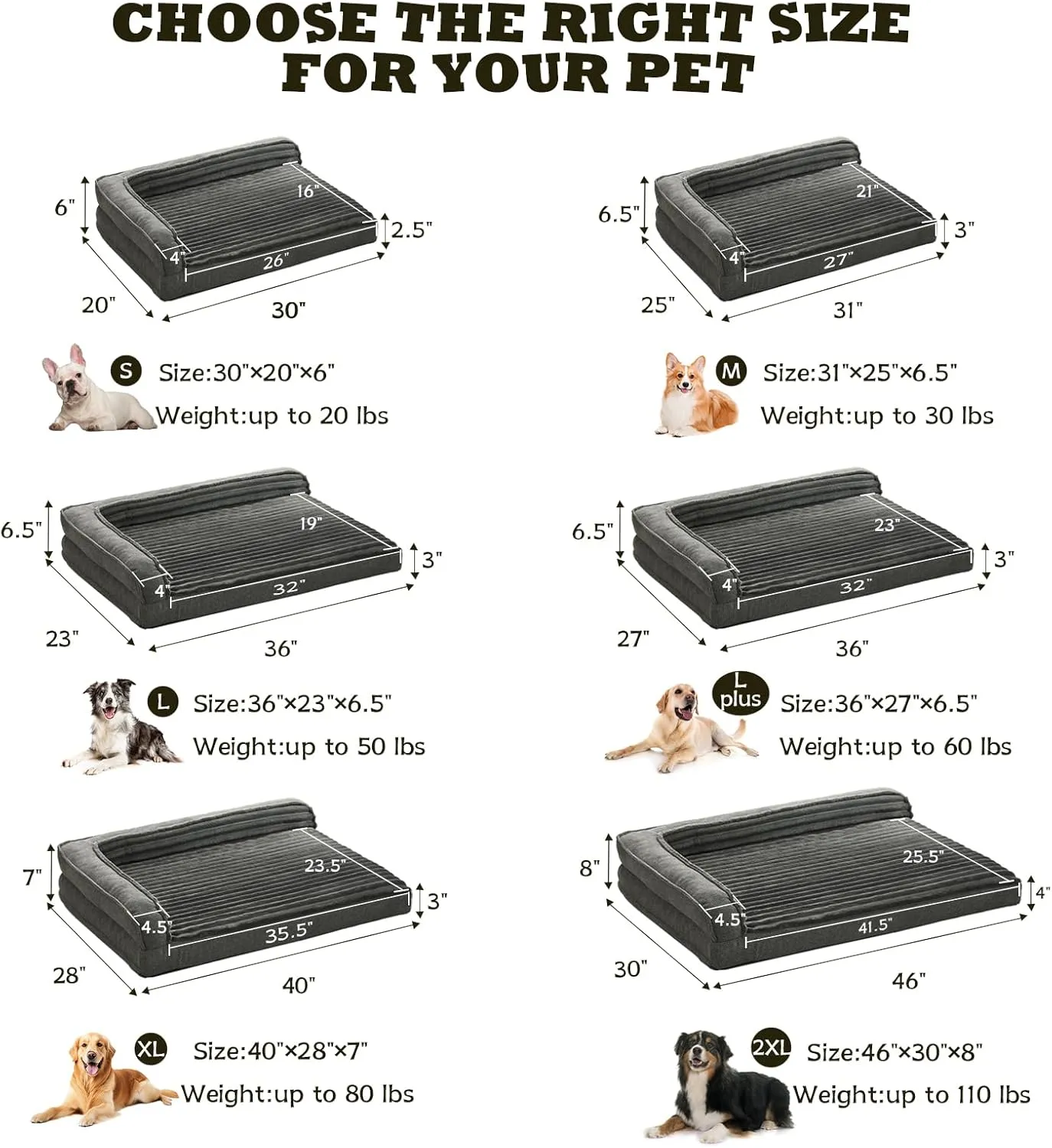 Orthopedic Dog Beds for Medium, Small Dogs, Waterproof Egg Foam Dog Sofa Bed with L Bolster Sides, Washable Medium Pet Bed with Removable Cover & Non-Slip Bottom, 31 x 25 inch, Gray