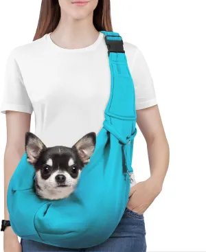 Pawaboo Dog Sling Carrier for Small Dogs, Reversible Hand Free Dog Carrier Sling with Adjustable Strap Buckle & Safety Leash, Soft Pouch and Tote, for Carry Small Dogs and Cats, Up to 12lbs, Blue