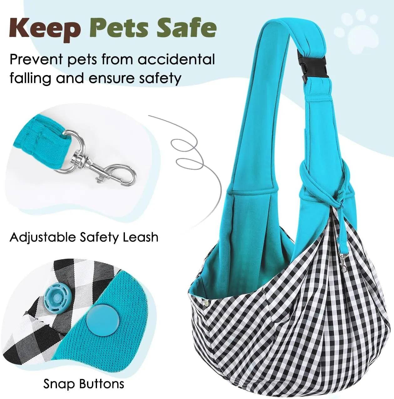 Pawaboo Dog Sling Carrier for Small Dogs, Reversible Hand Free Dog Carrier Sling with Adjustable Strap Buckle & Safety Leash, Soft Pouch and Tote, for Carry Small Dogs and Cats, Up to 12lbs, Blue