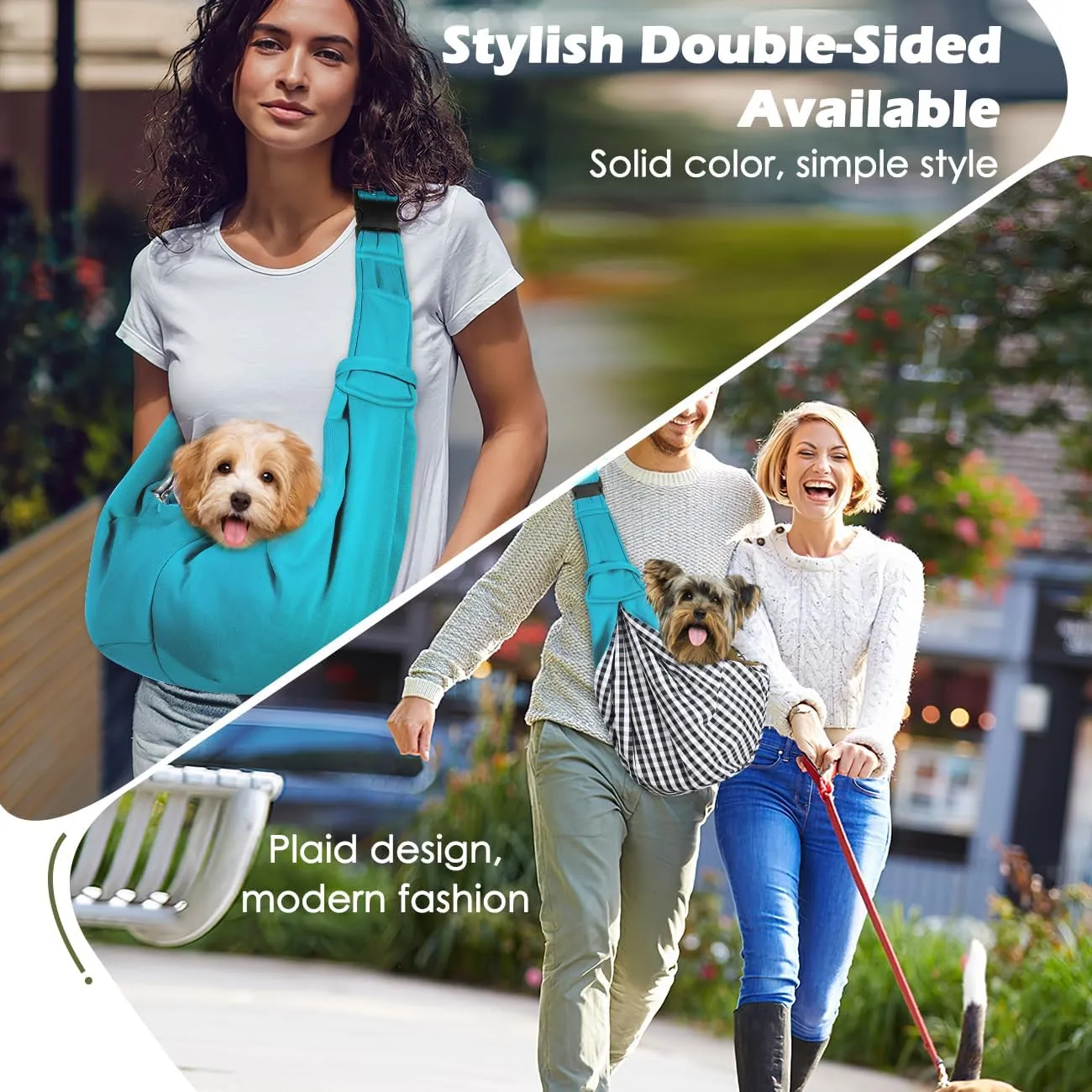 Pawaboo Dog Sling Carrier for Small Dogs, Reversible Hand Free Dog Carrier Sling with Adjustable Strap Buckle & Safety Leash, Soft Pouch and Tote, for Carry Small Dogs and Cats, Up to 12lbs, Blue