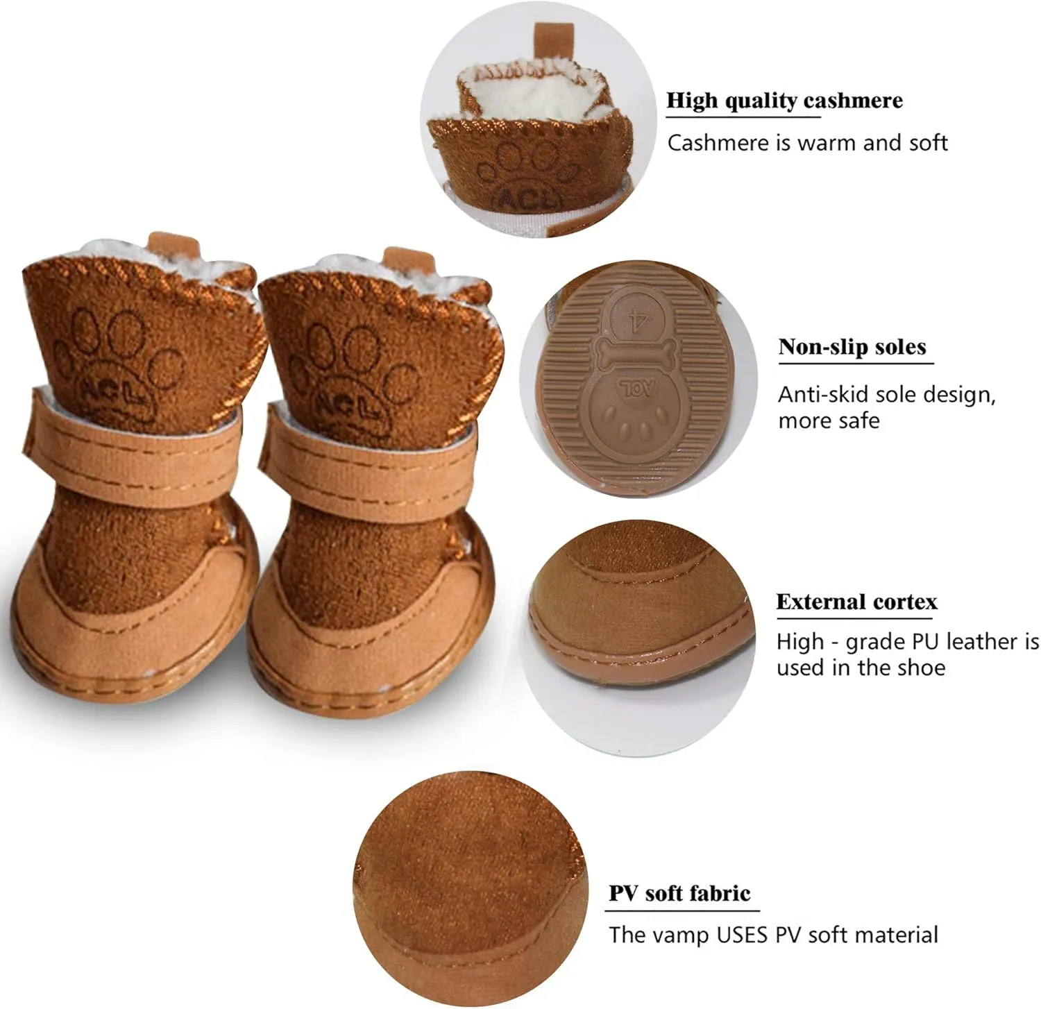 payanwin Dog Boots Paw Protector, Anti-Slip Dog Shoes,Dog Australia Boots Pet Antiskid Shoes Winter Warm Skidproof Sneakers, for Small Dog (#2, Brown)