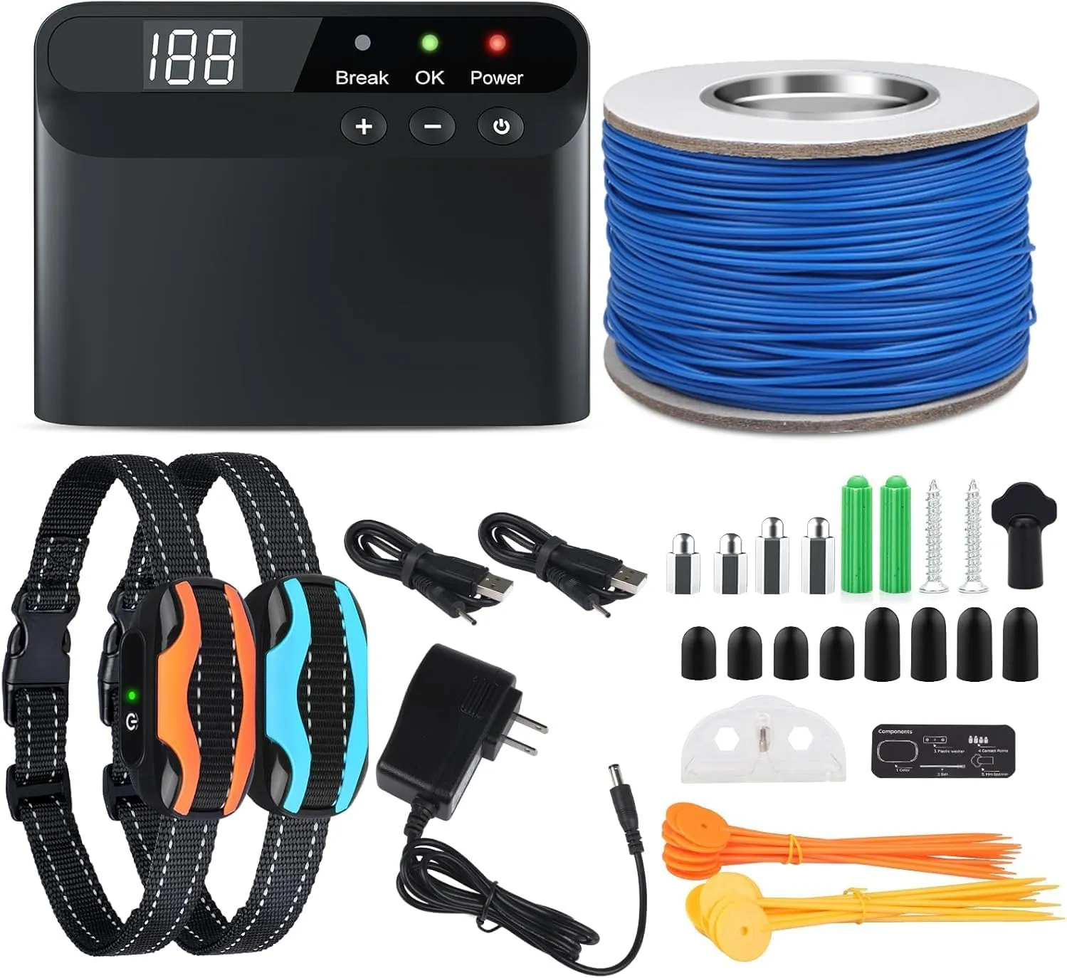 PcEoTllar Electric Fence for Dogs, Rechargeable Dog Electric Fence, Underground Dog Fence System, 2 Waterproof Collar Receiver, with 656Ft Underground/Aboveground Boundary Wire