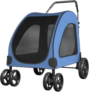 Pet Strollers for Large Medium Dogs Strolling Cart for 2 Dogs 4 Wheels Collapsible Dog Carrier Pet Stroller for Outdoor Travel Carrier Up to 121lbs (Blue)