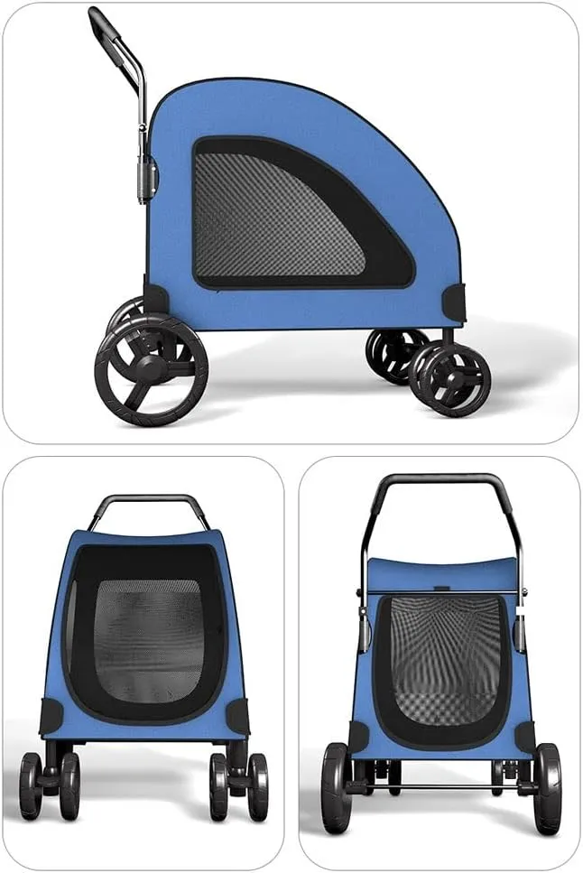Pet Strollers for Large Medium Dogs Strolling Cart for 2 Dogs 4 Wheels Collapsible Dog Carrier Pet Stroller for Outdoor Travel Carrier Up to 121lbs (Blue)
