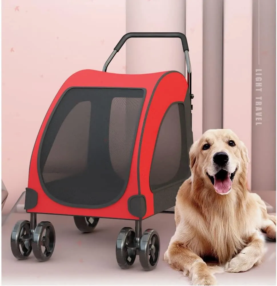Pet Strollers for Large Medium Dogs Strolling Cart for 2 Dogs 4 Wheels Collapsible Dog Carrier Pet Stroller for Outdoor Travel Carrier Up to 121lbs (Blue)