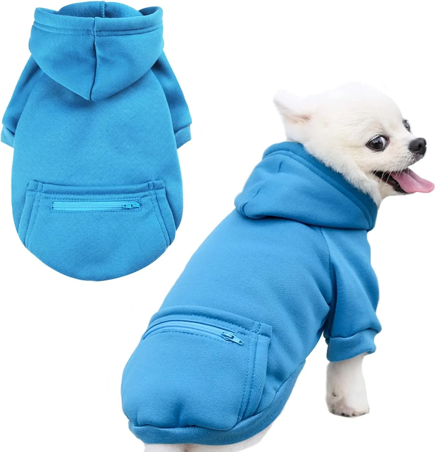 PETCARE Dog Hoodies Pet Small Dog Sweater Blue Warm Soft Fleece Sweatshirts with Pocket Winter Puppy Cat Sweaters Hooded Clothes for Small Dogs Chihuahua Outfits Yorkies French Bulldog Costume
