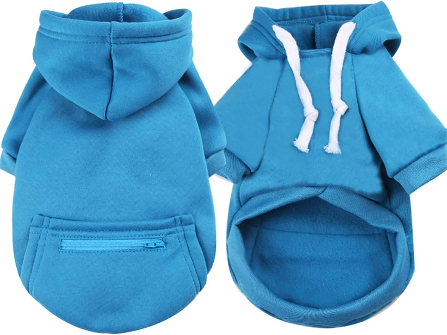 PETCARE Dog Hoodies Pet Small Dog Sweater Blue Warm Soft Fleece Sweatshirts with Pocket Winter Puppy Cat Sweaters Hooded Clothes for Small Dogs Chihuahua Outfits Yorkies French Bulldog Costume