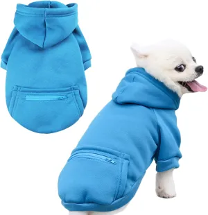 PETCARE Dog Hoodies Pet Small Dog Sweater Blue Warm Soft Fleece Sweatshirts with Pocket Winter Puppy Cat Sweaters Hooded Clothes for Small Dogs Chihuahua Outfits Yorkies French Bulldog Costume