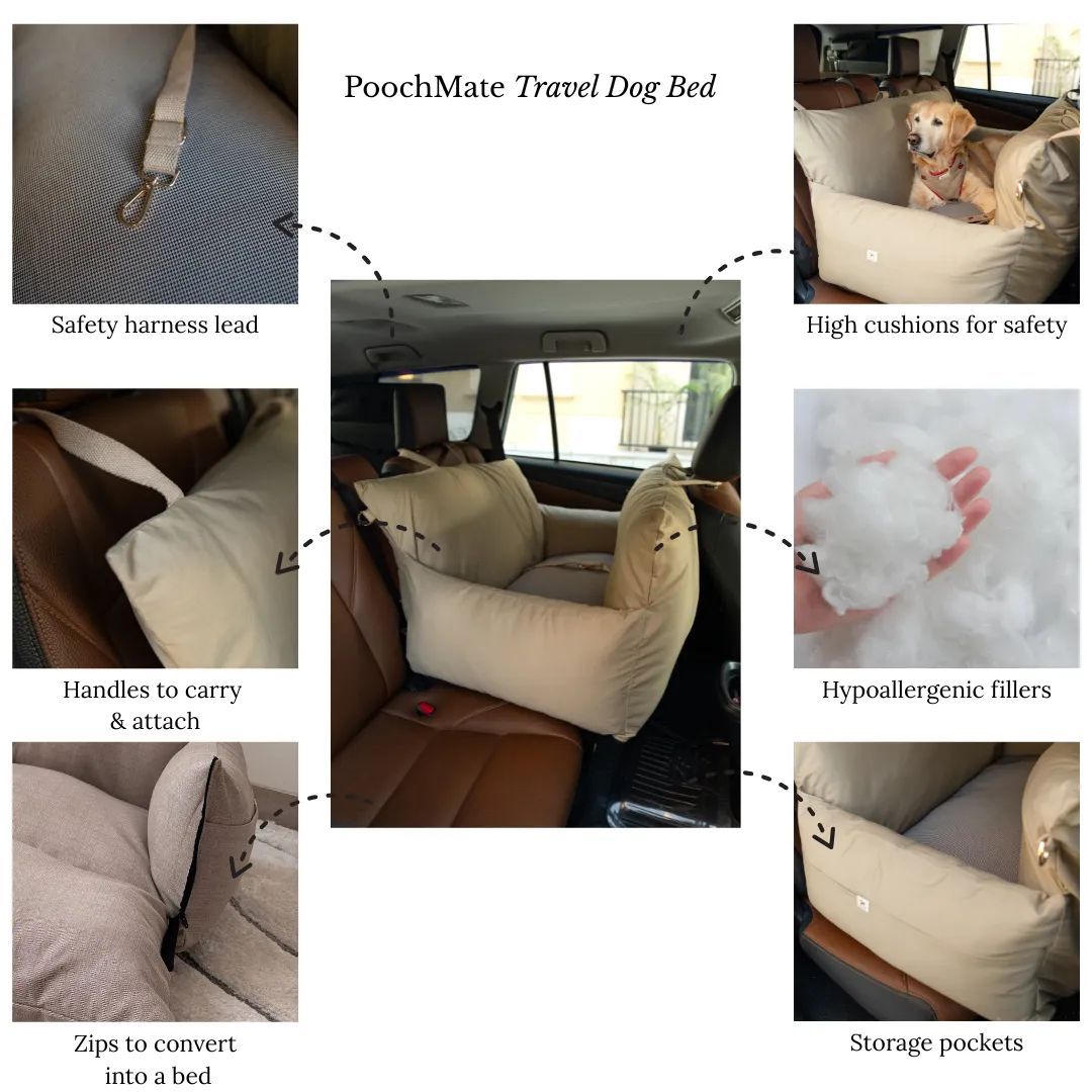 PoochMate Travel Bed for Small Dogs : 22X22 Beige & Brown