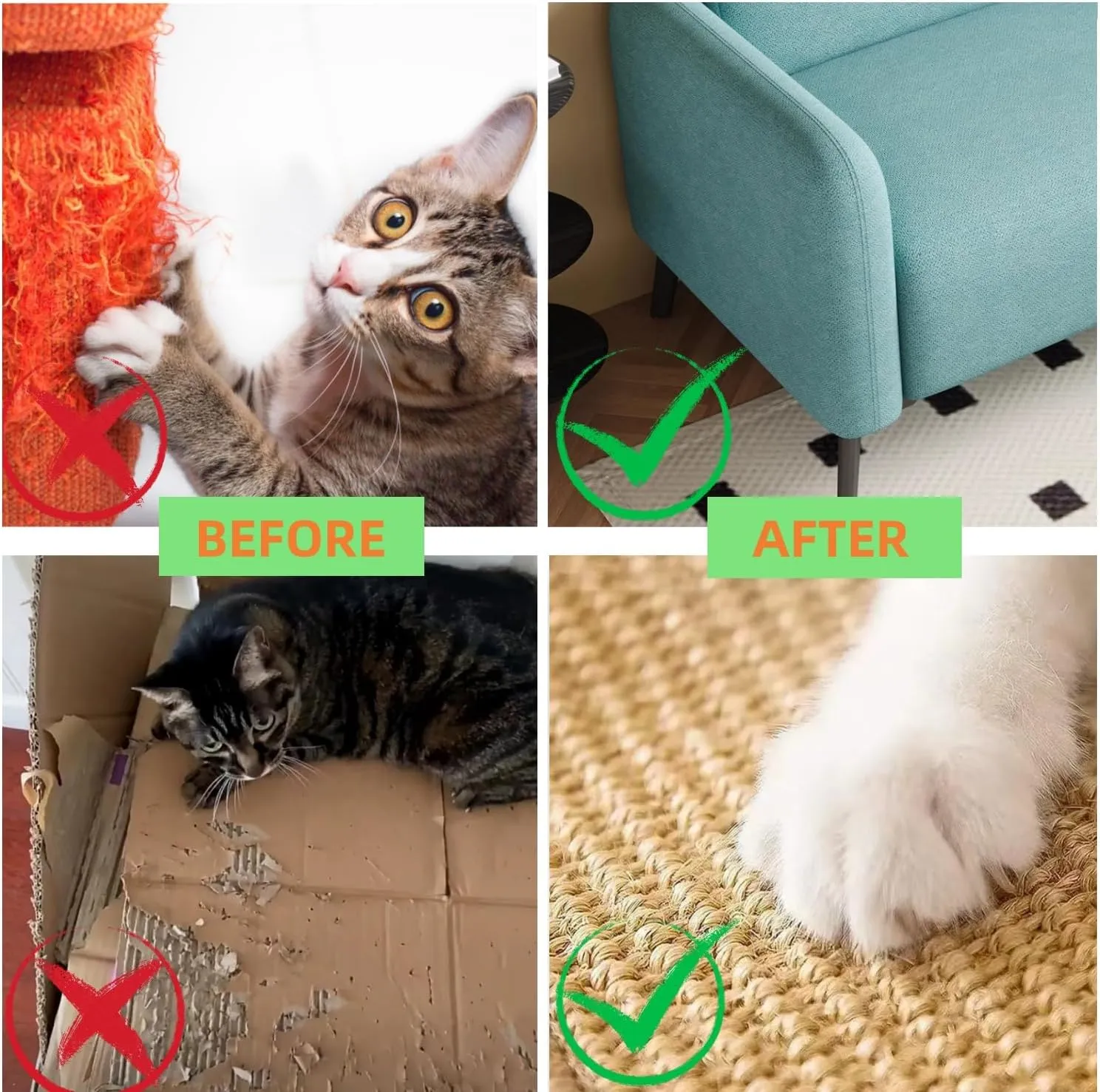 Premium Sisal Cat Scratching Mat with Velcro Tapes - Protect Couch & Carpets, Firm & Thick, Environmentally Safe - Great Gift for Cats (Oval)