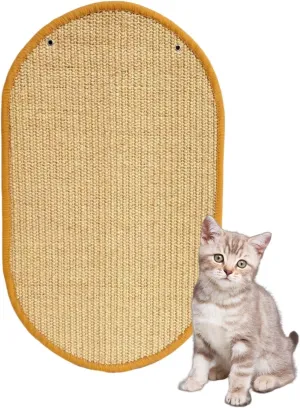 Premium Sisal Cat Scratching Mat with Velcro Tapes - Protect Couch & Carpets, Firm & Thick, Environmentally Safe - Great Gift for Cats (Oval)