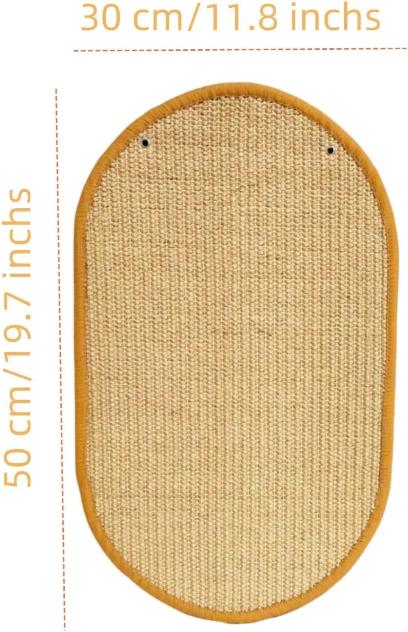 Premium Sisal Cat Scratching Mat with Velcro Tapes - Protect Couch & Carpets, Firm & Thick, Environmentally Safe - Great Gift for Cats (Oval)