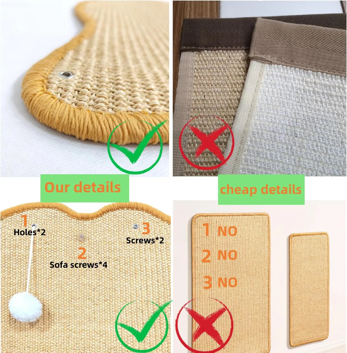 Premium Sisal Cat Scratching Mat with Velcro Tapes - Protect Couch & Carpets, Firm & Thick, Environmentally Safe - Great Gift for Cats (Oval)