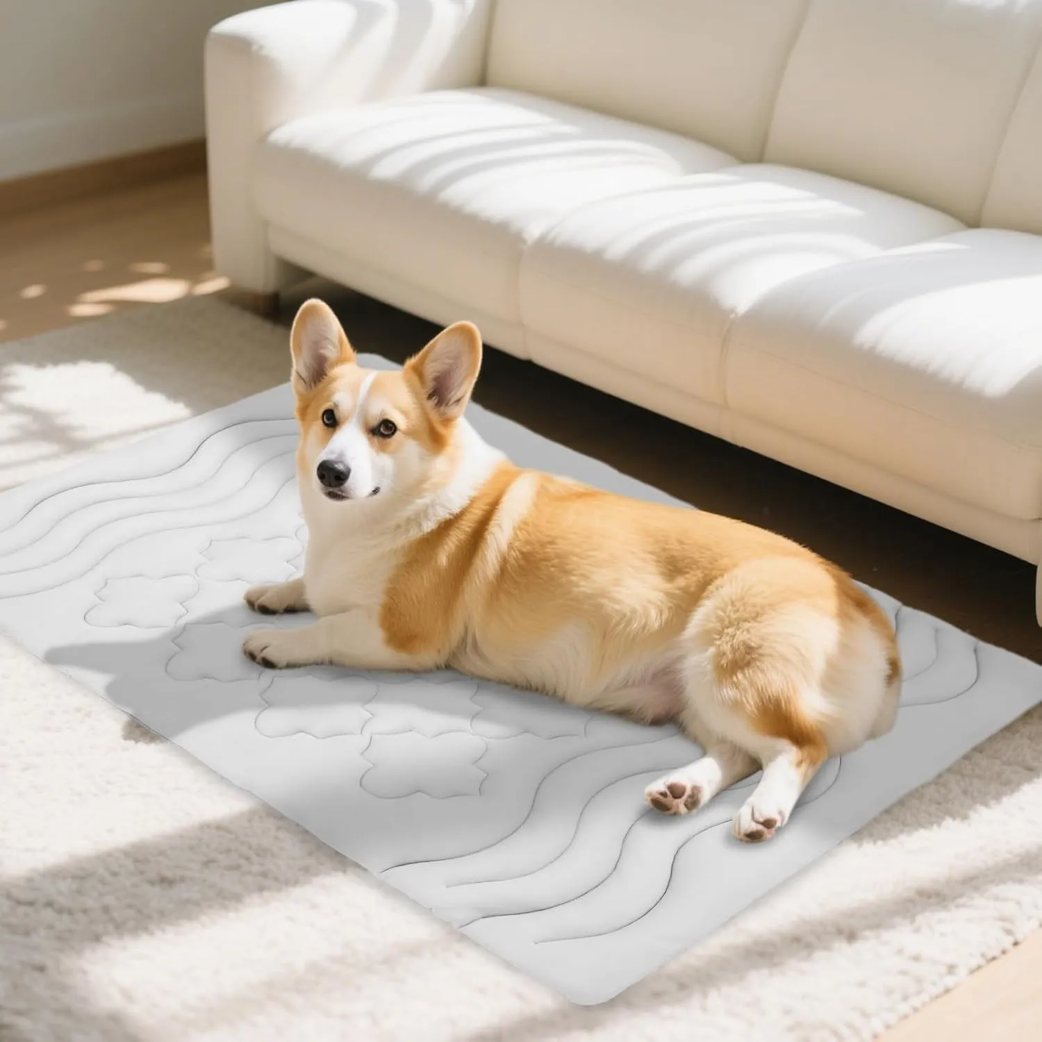 PUPTECK Dog Cooling Mat, Pet Cool Pad Blanket Reversible (Cool & Warm) for Dogs Cats, Soft Thick Ice Silk on Kennel Floors Outdoor for All Season, Grey 48"x28"