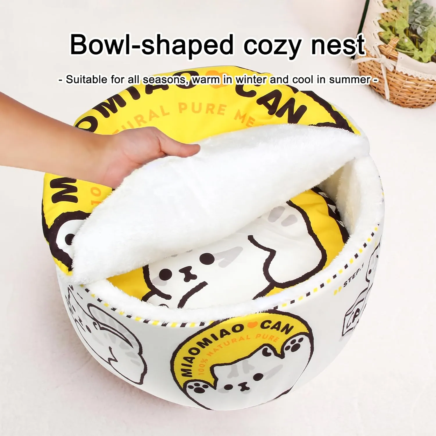  Ramen Noodle Dog & Cat Bed,Keep Warm and Super Soft Creative Pet Nest for Indoor Cats,Removable Washable Cushion for Small Medium Large Dogs and Cats