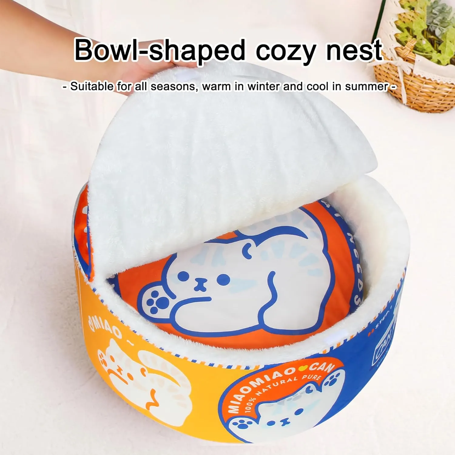  Ramen Noodle Dog & Cat Bed,Keep Warm and Super Soft Creative Pet Nest for Indoor Cats,Removable Washable Cushion for Small Medium Large Dogs and Cats