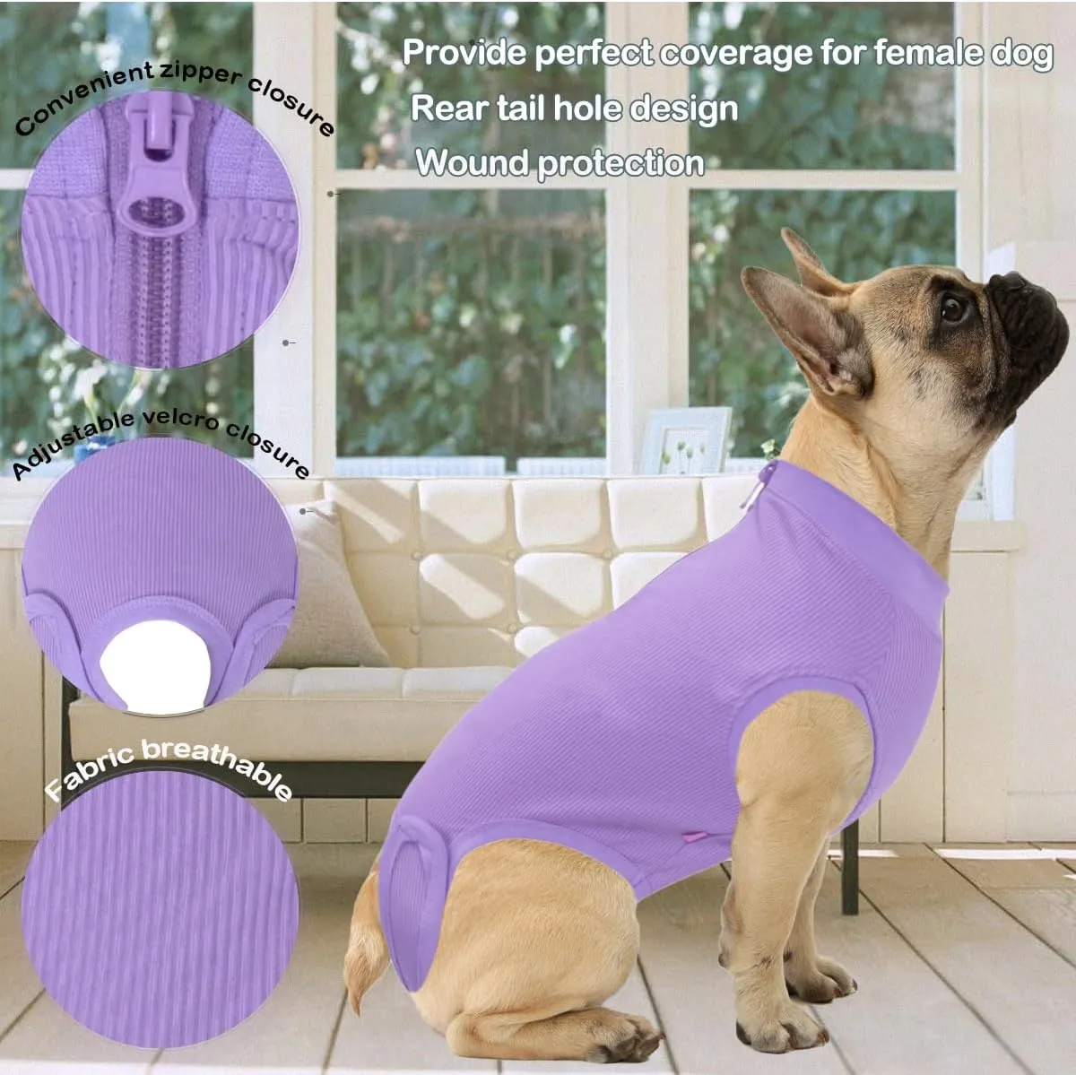 Recovery Suit for Dogs,Dog Cone Alternative Zipper Surgery Suit Female Spay,Soft Dog Surgery Suit for Anti Licking,Breathable Surgical Suit for Dogs Female Spay