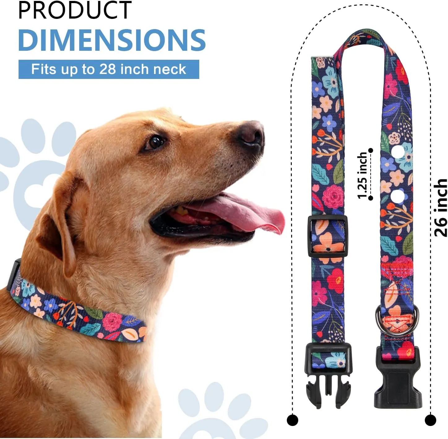 Rhea Rose 3/4 Inch Replacement Collar Strap Shock Collar with 2 Holes, Compatible with Nearly All Brands and Models of Underground Electric Dog Fences and Training Collars, Black Flowers Pattern