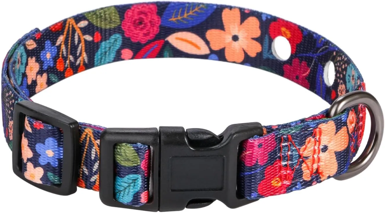 Rhea Rose 3/4 Inch Replacement Collar Strap Shock Collar with 2 Holes, Compatible with Nearly All Brands and Models of Underground Electric Dog Fences and Training Collars, Black Flowers Pattern