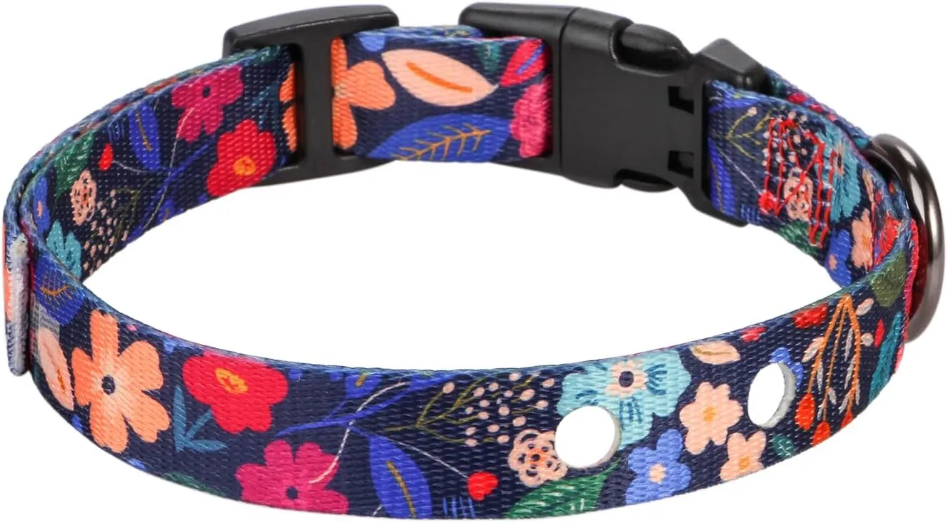 Rhea Rose 3/4 Inch Replacement Collar Strap Shock Collar with 2 Holes, Compatible with Nearly All Brands and Models of Underground Electric Dog Fences and Training Collars, Black Flowers Pattern