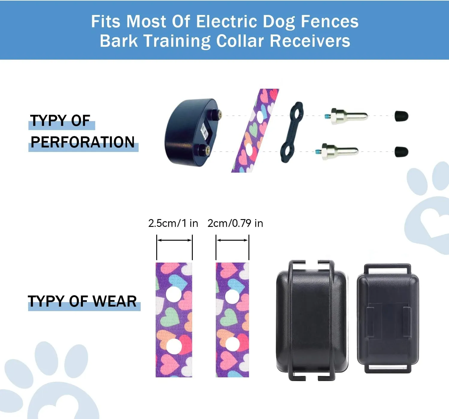 Rhea Rose 3/4 Inch Replacement Collar Strap Shock Collar with 2 Holes, Compatible with Nearly All Brands and Models of Underground Electric Dog Fences and Training Collars, Black Flowers Pattern