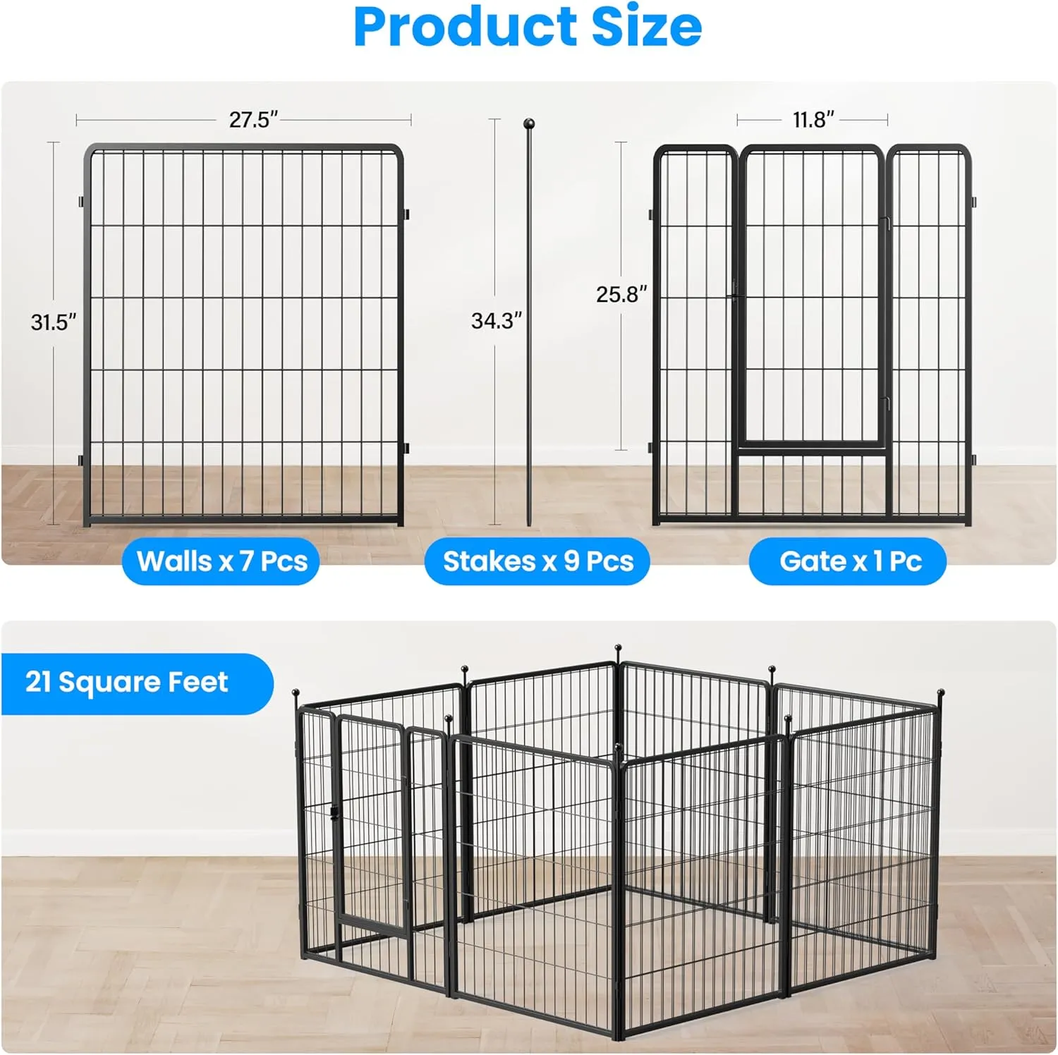 Simple Deluxe Dog Playpen Outdoor, Portable Dog Playpen for Travel, Camping, 32" Height 8 Panels Heavy Duty Dog Pen for Small/Medium Dogs, Black