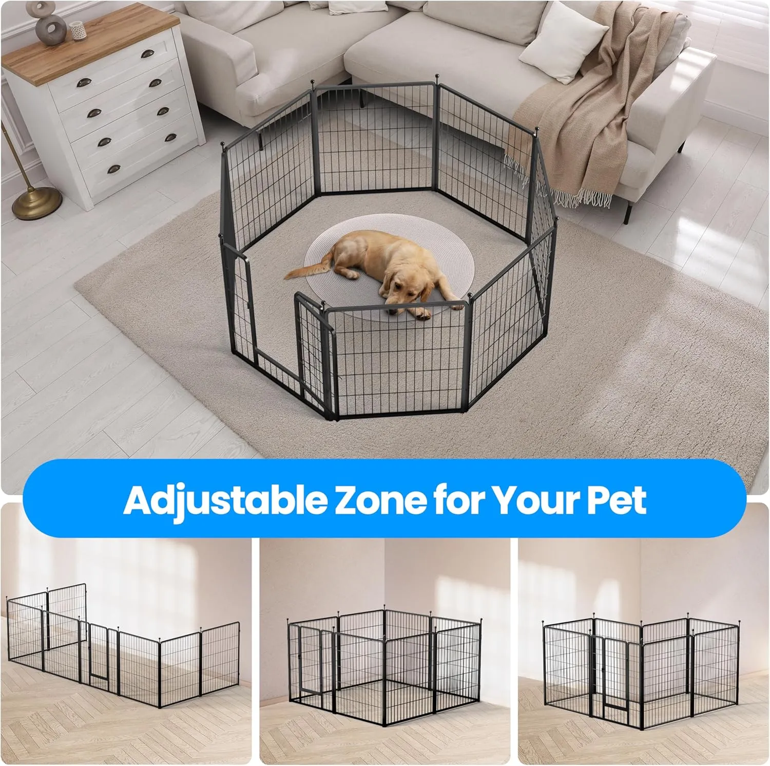 Simple Deluxe Dog Playpen Outdoor, Portable Dog Playpen for Travel, Camping, 32" Height 8 Panels Heavy Duty Dog Pen for Small/Medium Dogs, Black