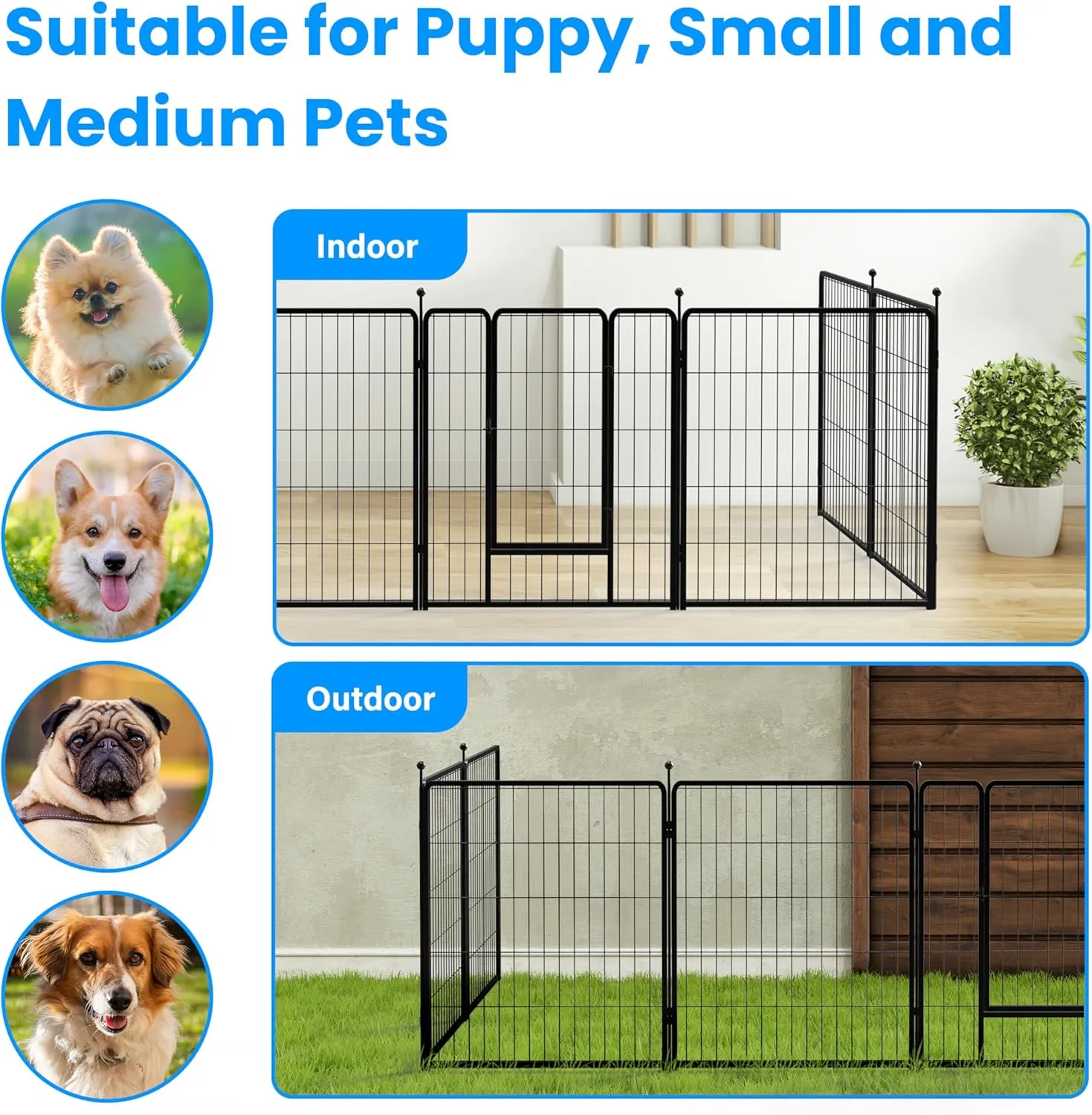 Simple Deluxe Dog Playpen Outdoor, Portable Dog Playpen for Travel, Camping, 32" Height 8 Panels Heavy Duty Dog Pen for Small/Medium Dogs, Black