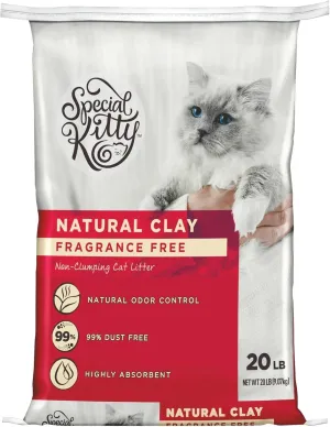 Special Kitty Non-Clumping Unscented Clay Cat Litter, 20 lb Bag, Natural Odor Control, 99% Dust-Free, Highly Absorbent, Fragrance Free, Non-Scoopable, Multi-Cat Use, Pellet Form, Easy Maintenance