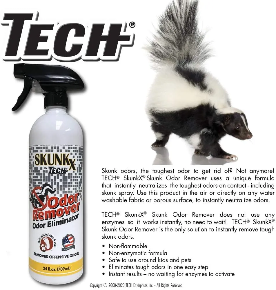 TECH Skunk-X Odor Eliminator Spray - Instant Odor Remover for Washable Fabrics and Indoor Spaces (24 Oz)