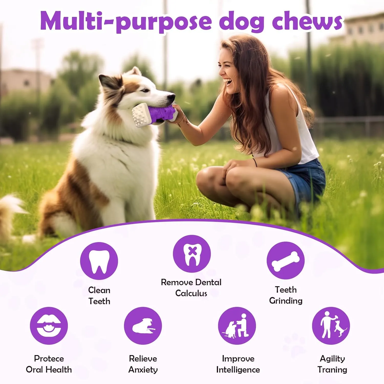Tough Dog Toys for Aggressive Chewers - Indestructible Puzzle Toys with Beef Flavor Rubber, Interactive Enrichment Toys for Small, Medium, Large Dogs