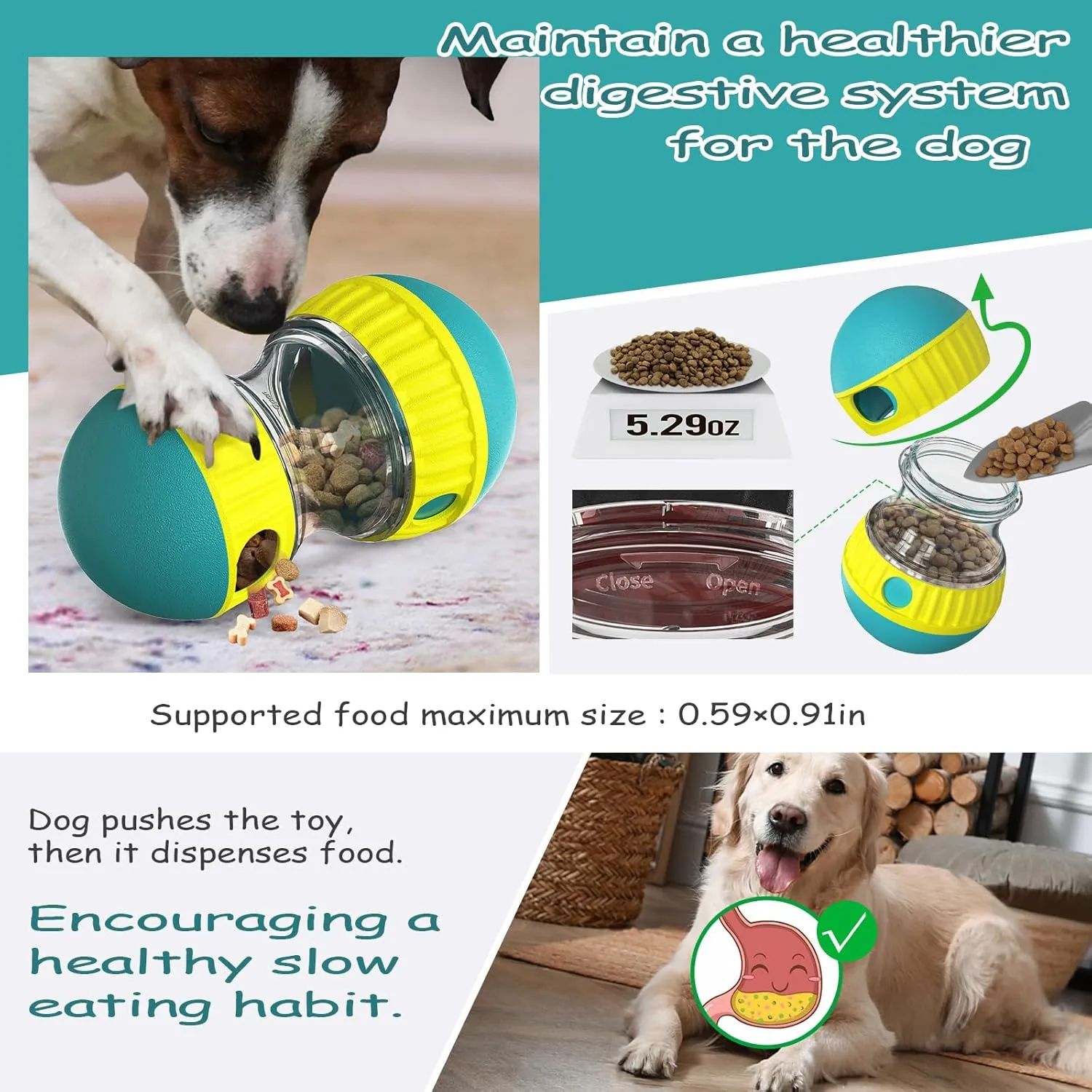 Treat Dispensing Toys, Pet Puzzle Toy Treat Ball Dog Treat Dispenser Toy Ball Interactive Cat Adjustable Food Dispensing for Mental Enrichment & IQ Training in Green